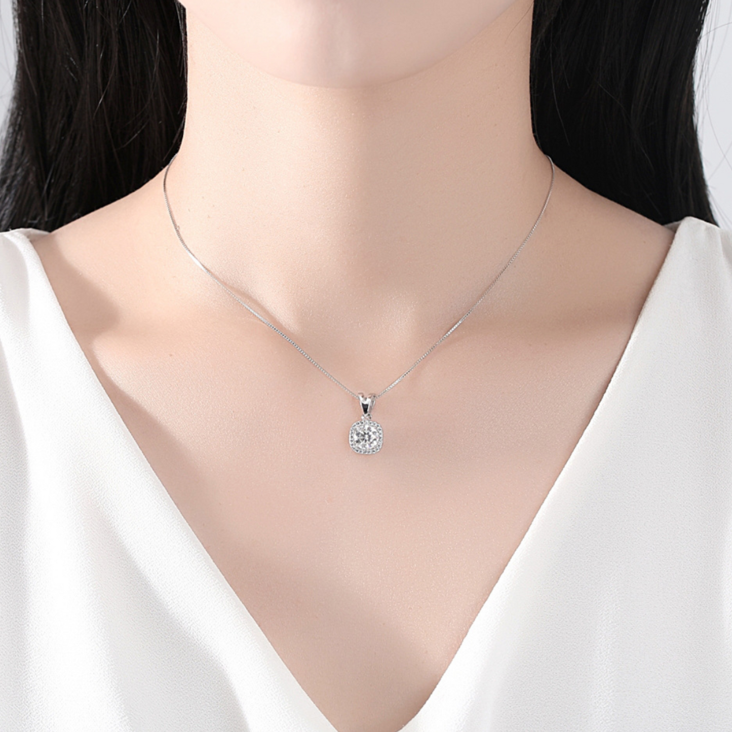 Moissanite Cushion Halo Pendant Necklace