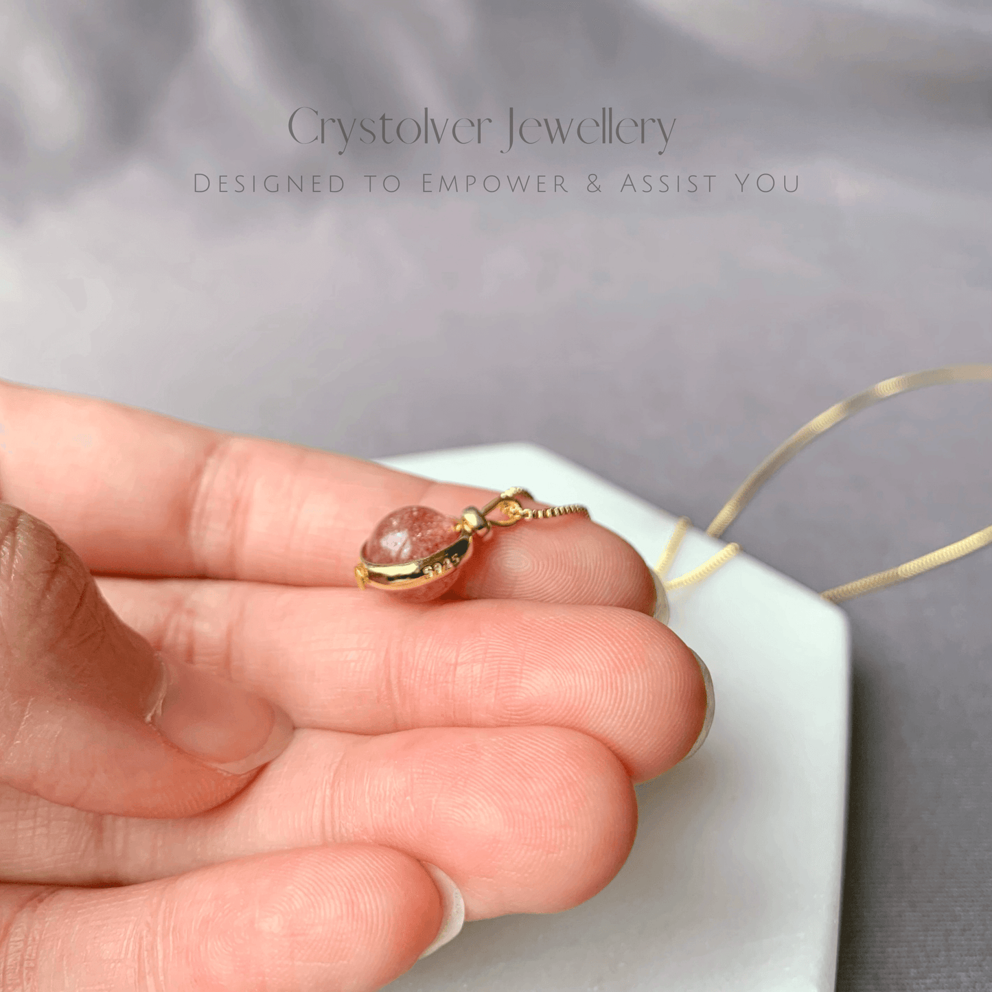 Strawberry Quartz Pendant Gold Necklace - Crystolver | Healing Crystal Gift Shop