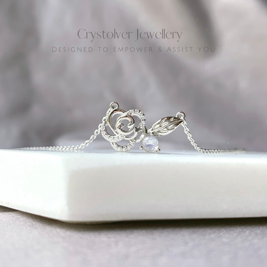 Moonstone Rose Flower 925 Sterling Silver Necklace