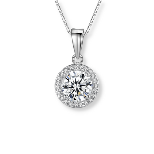 Moissanite Round Halo Pendant Necklace