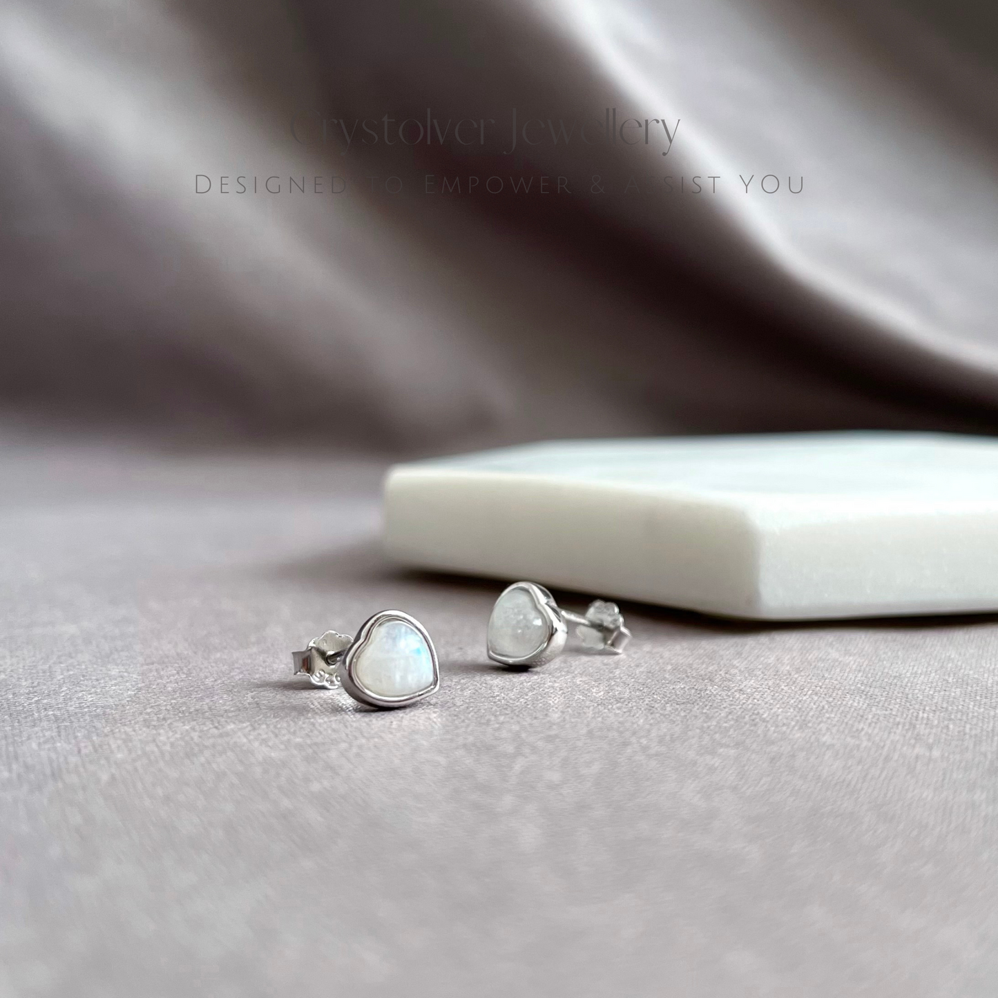 Natural Moonstone Heart Stud Earrings