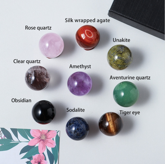 9 Pcs Crystal Sphere Collection with Stand