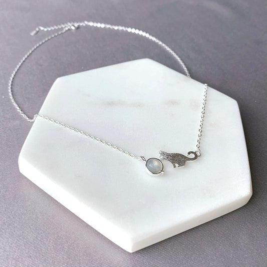 Cute Cat Grey Moonstone Necklace - Crystolver | Healing Crystal Gift Shop
