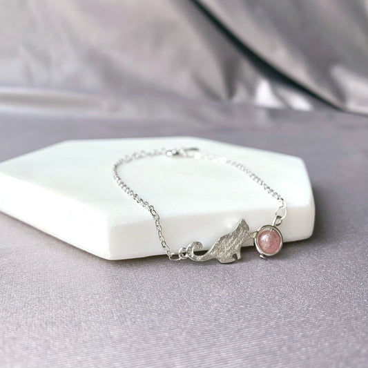 Cute Cat Strawberry Quartz Bracelet