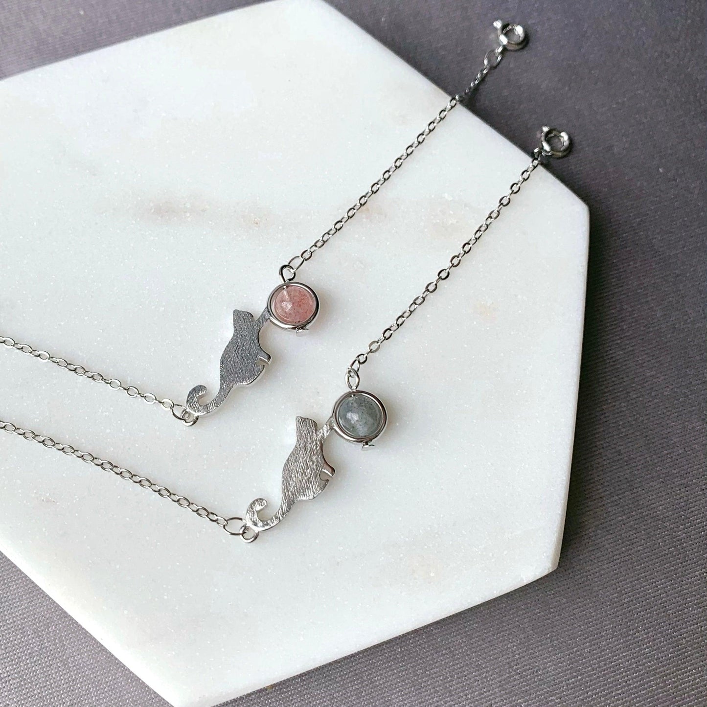 Cute Cat Labradorite Gemstone Bracelet - Crystolver | Healing Crystal Gift Shop