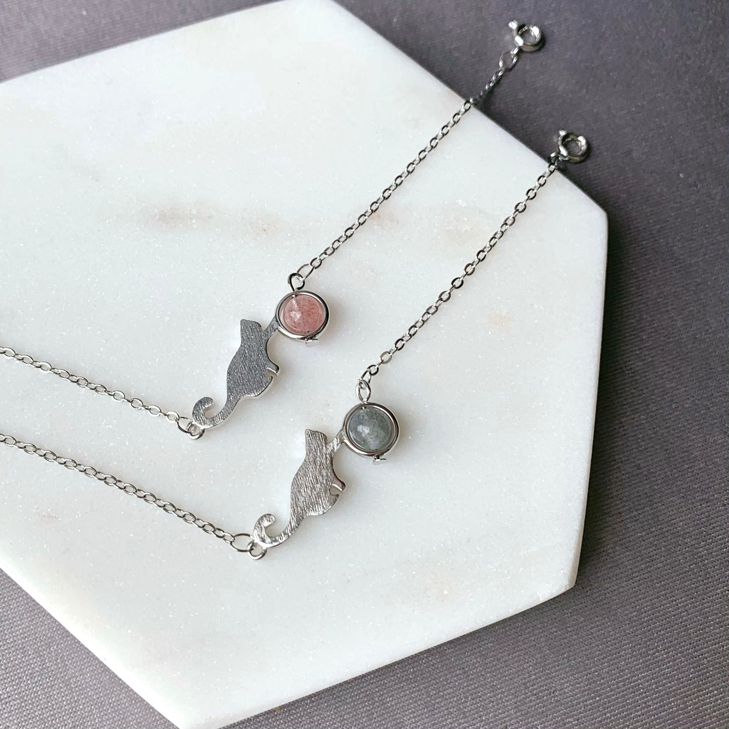 Cute Cat Strawberry Quartz Bracelet