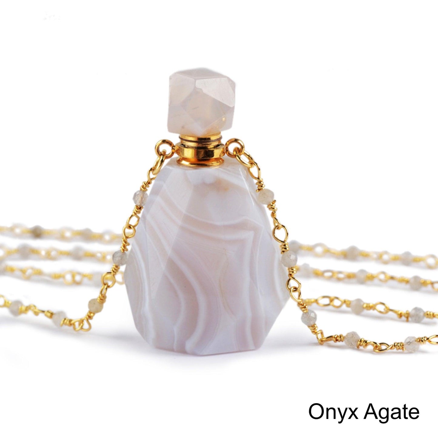 Gemstone Perfume Bottle Pendant Necklace - Crystolver | Healing Crystal Gift Shop