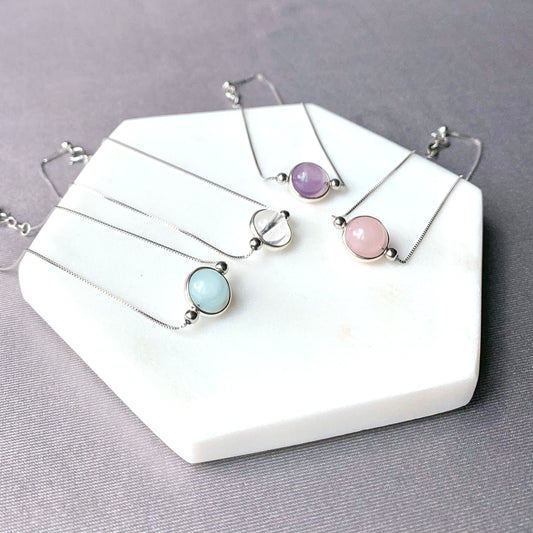 Lavender Amethyst Round Frame 925 Silver Bracelet (8mm)