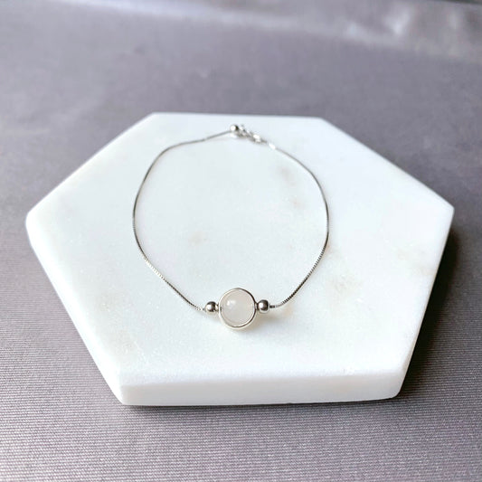 Moonstone Round Frame 925 Silver Bracelet (6mm)