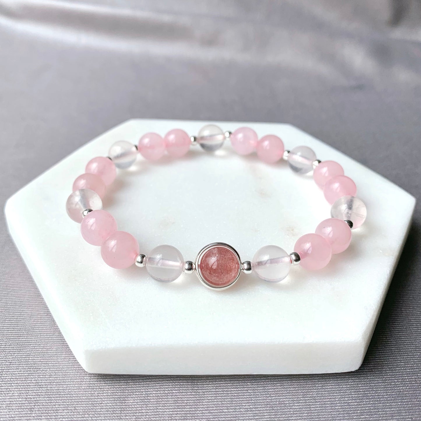 Love Relationship Rose Quartz Silver Bracelet