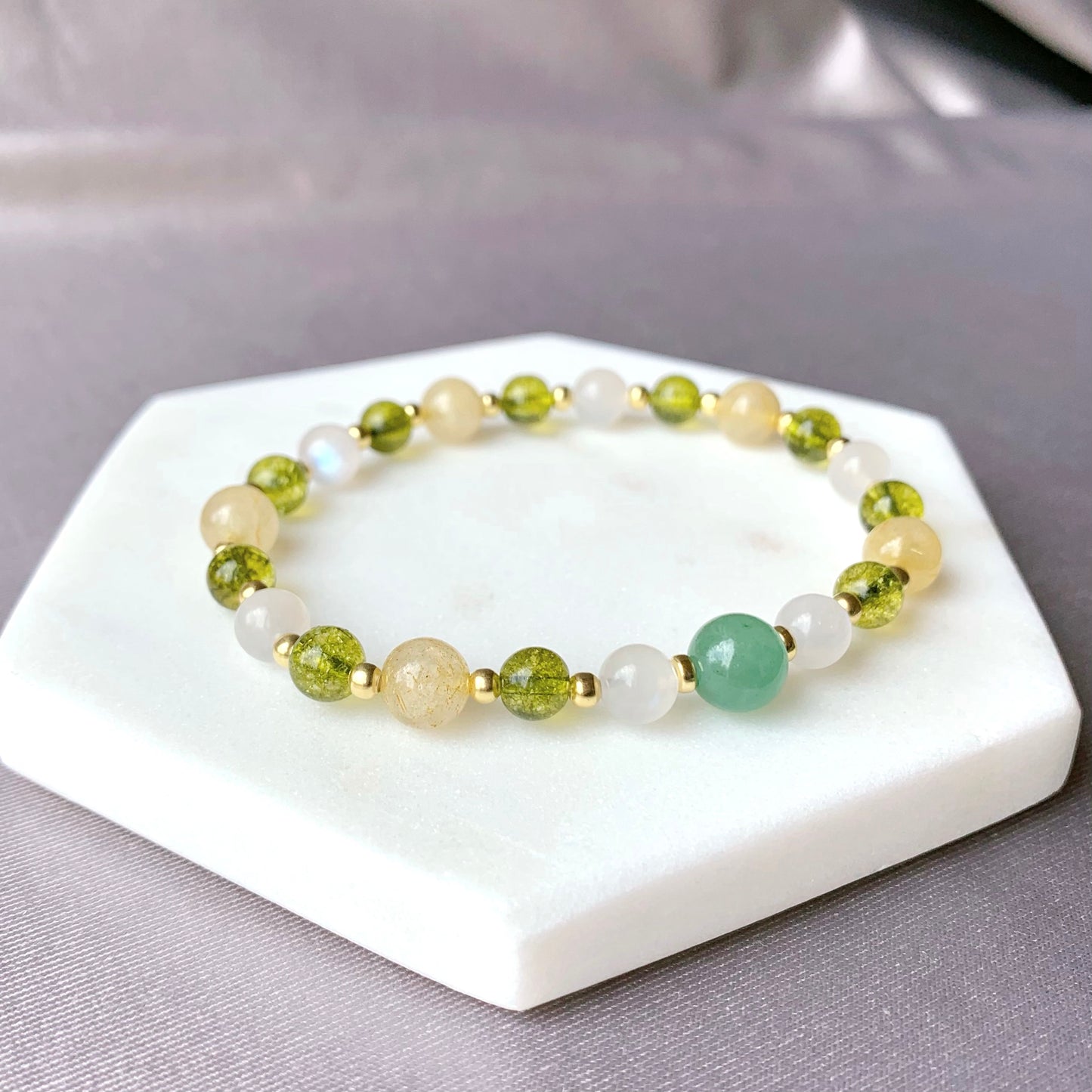 Rutilated Citrine, Peridot & Green Aventurine Gold Bracelet