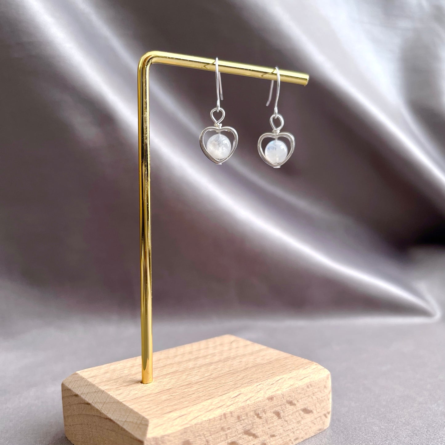 Moonstone Sterling Silver Heart Earrings