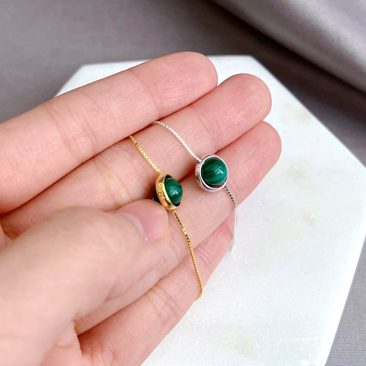 Malachite Minimalist Sterling Silver Necklace