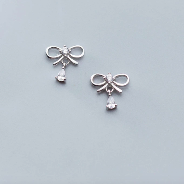 Ribbon Zircon Water Drop Stud Earrings