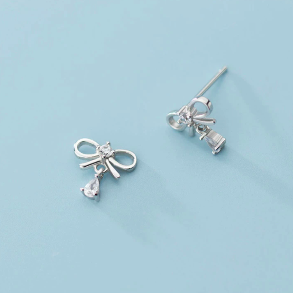 Ribbon Zircon Water Drop Stud Earrings