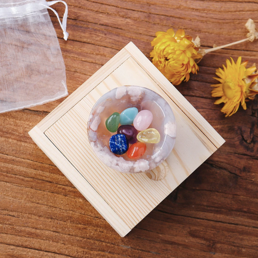 7 Mini Chakra Stone Flower Agate Bowl Set
