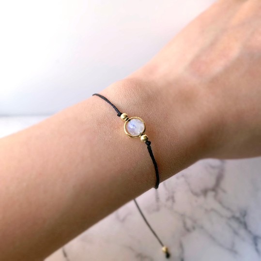 Moonstone 925 Silver Waxed Bracelet