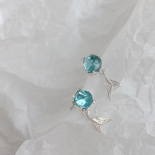 Blue Crystal Mermaid Stud Earrings - Crystolver | Healing Crystal Gift Shop
