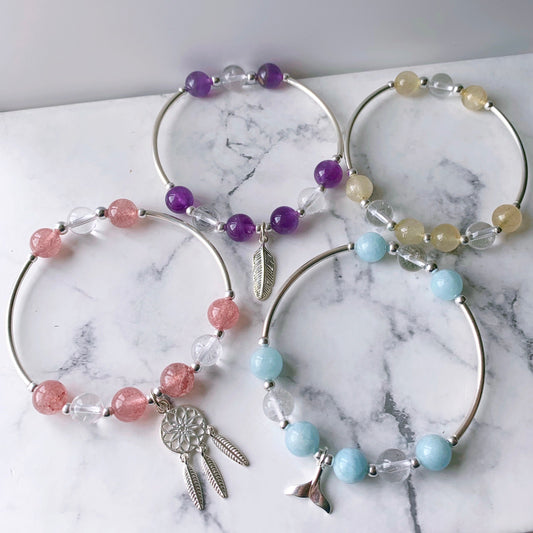 Gemstone Healing Silver Tube Bracelet (4 Colours)