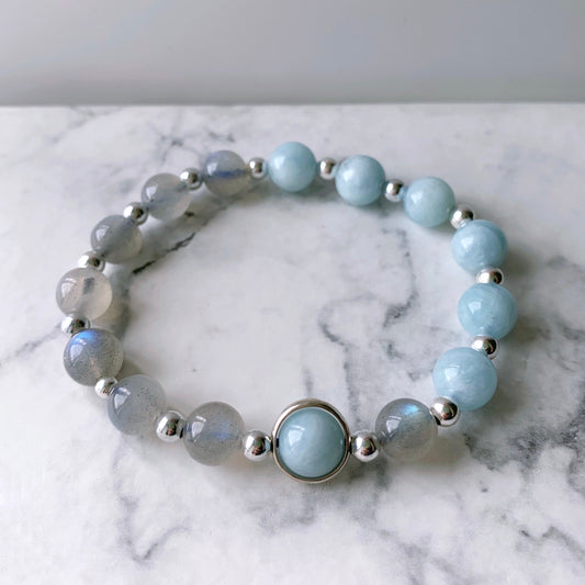Aquamarine & Labradorite Crystal Bracelet
