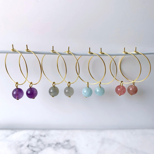 Gemstone Beads Hoop Earrings - Crystolver | Healing Crystal Gift Shop