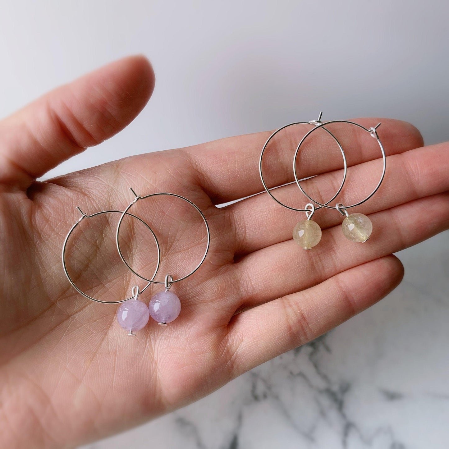 Gemstone Beads Hoop Earrings - Crystolver | Healing Crystal Gift Shop