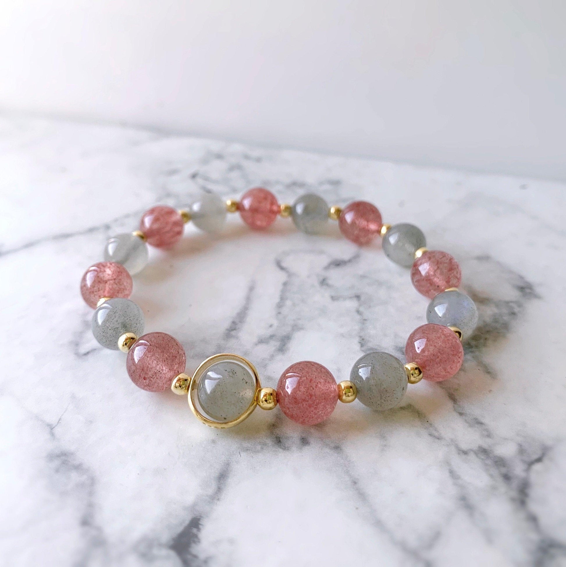 Labradorite & Strawberry Quartz Gemstone Bracelet - Crystolver | Healing Crystal Gift Shop