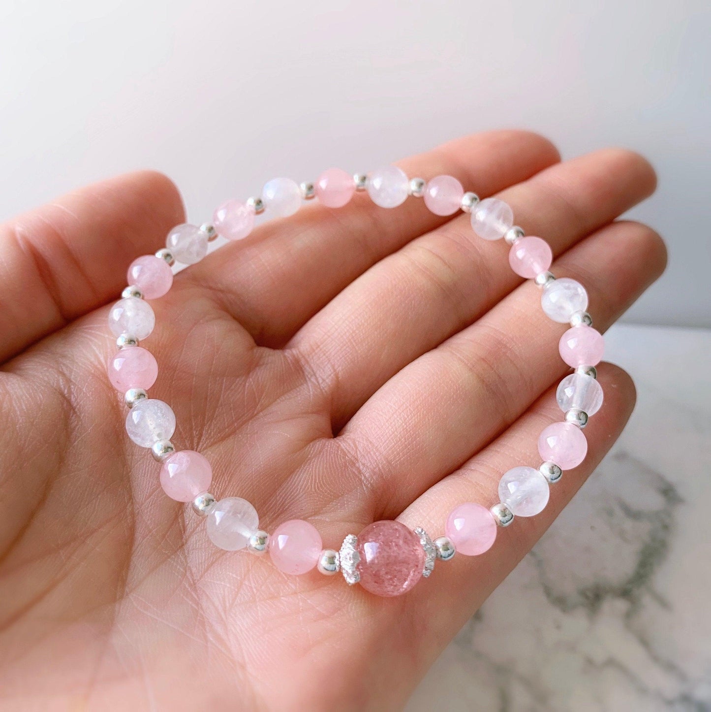 Gemstone Healing Bracelet (Aquamarine / Rose Quartz ) - Crystolver | Healing Crystal Gift Shop