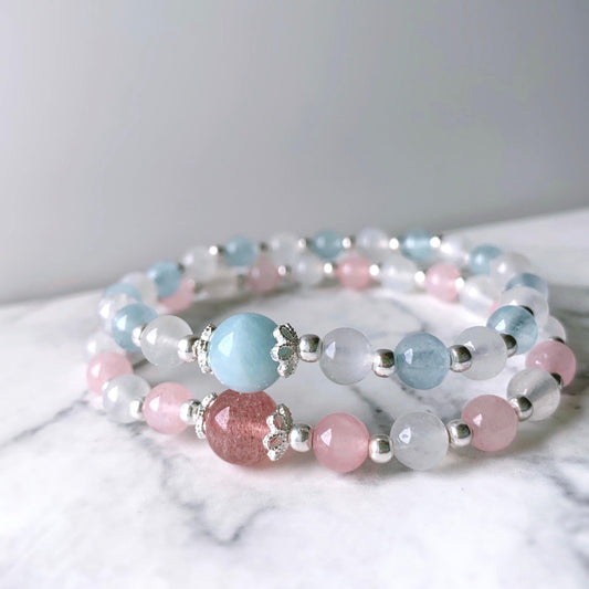 Gemstone Healing Bracelet (Aquamarine / Rose Quartz ) - Crystolver | Healing Crystal Gift Shop