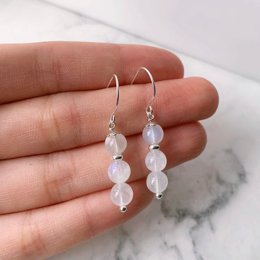 Moonstone 925 Silver Drop Earrings - Crystolver | Healing Crystal Gift Shop
