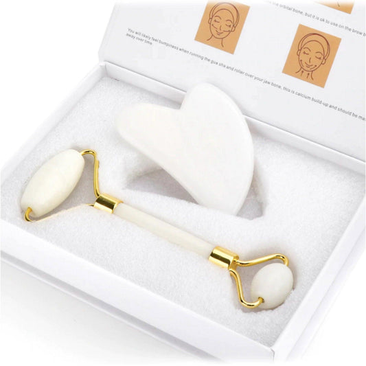 Black/White Jade Roller & Gua Sha Set - Crystolver | Healing Crystal Gift Shop