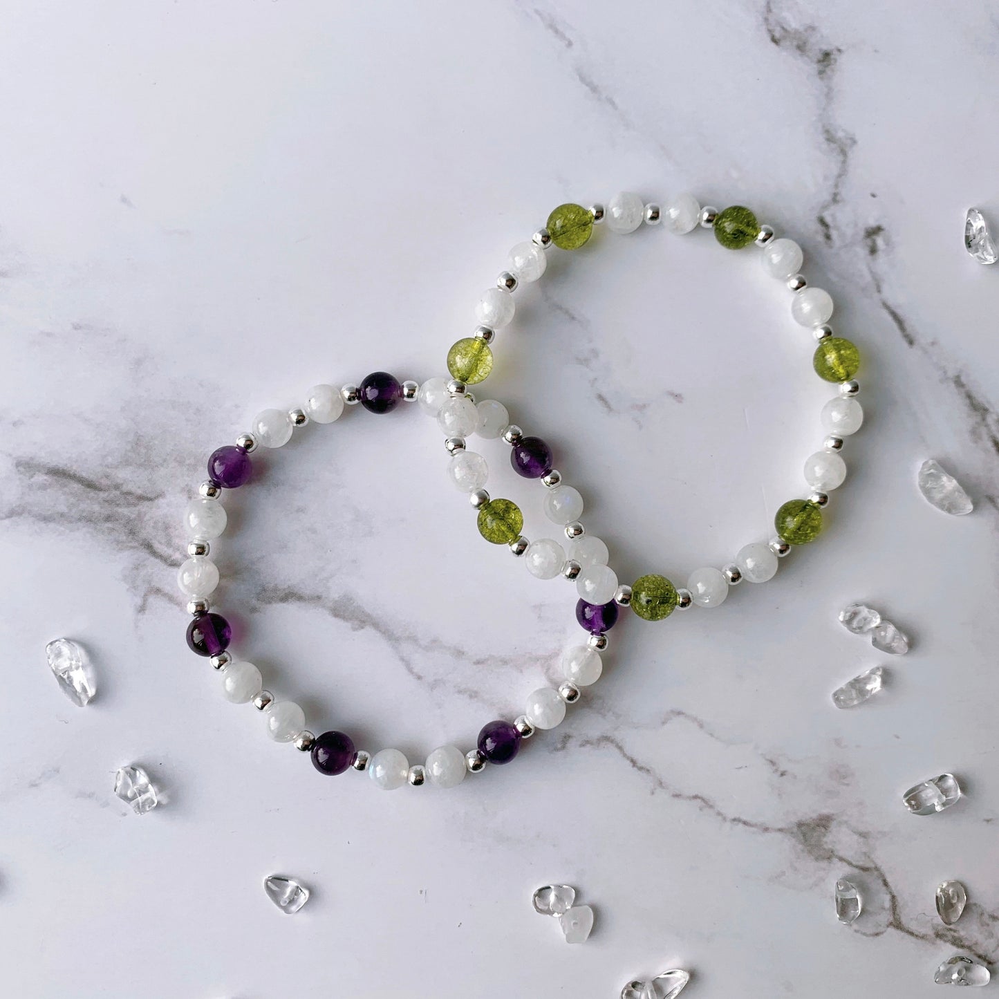 Moonstone Healing Gemstone Bracelet (Amethyst / Peridot)