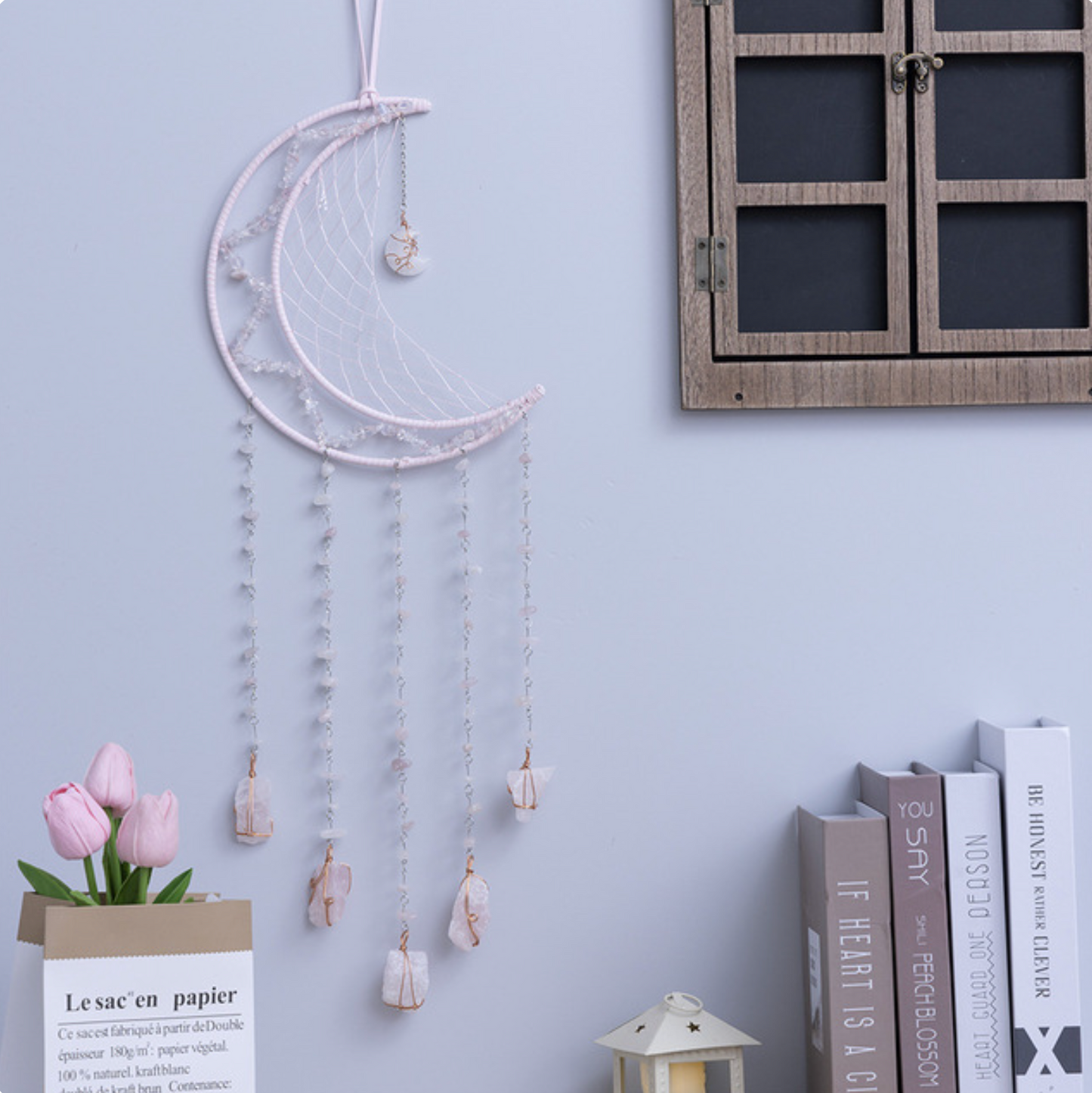 75cm Crystal Agate Large Moon Dream Catcher