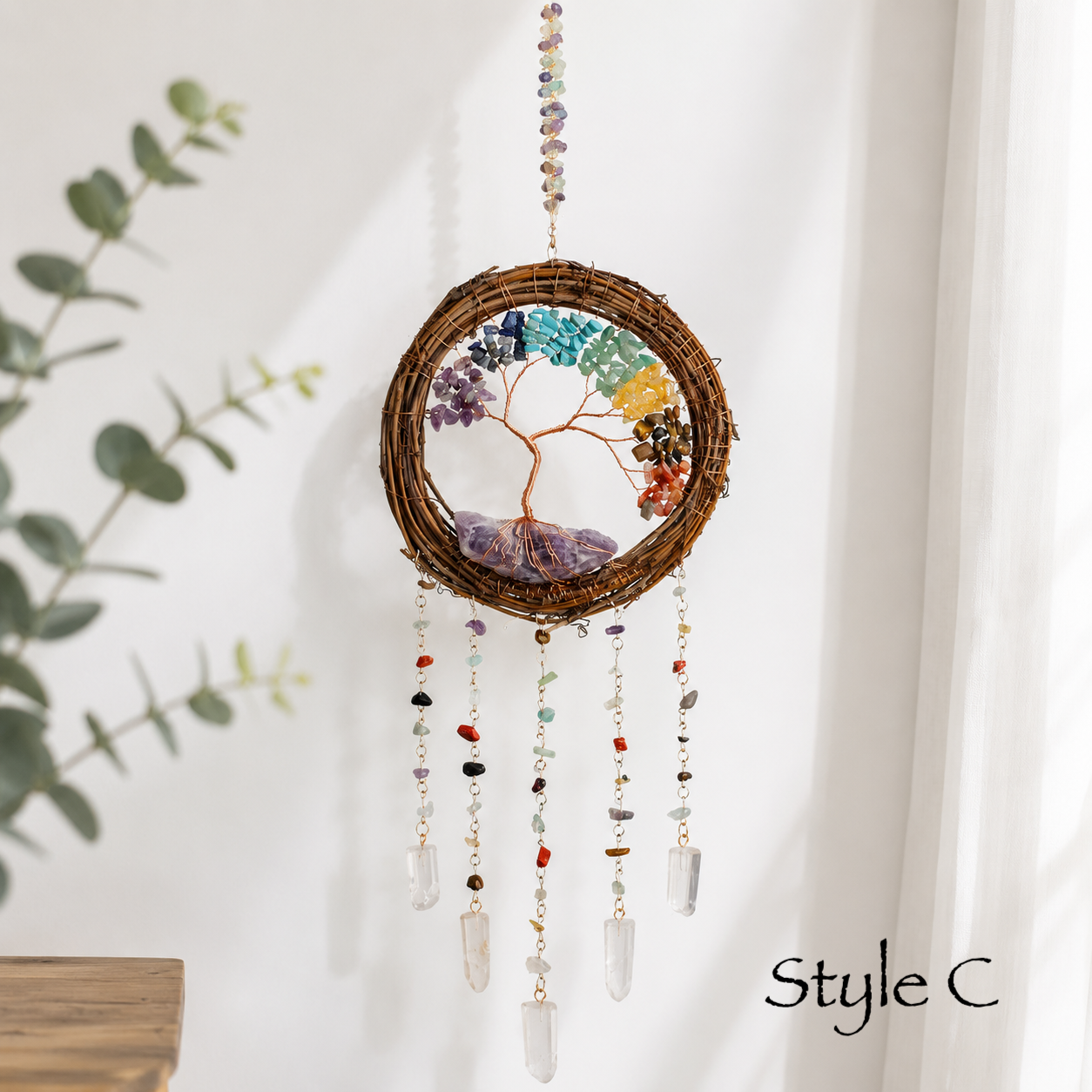 Bird Nest Crystal Dream Catcher Wall Hanging Decor