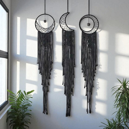 Black Sun Moon Macrame Dreamcatcher