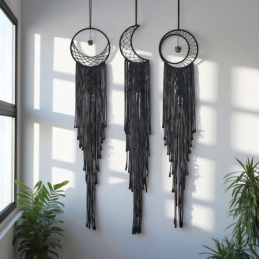 Black Sun Moon Macrame Dreamcatcher