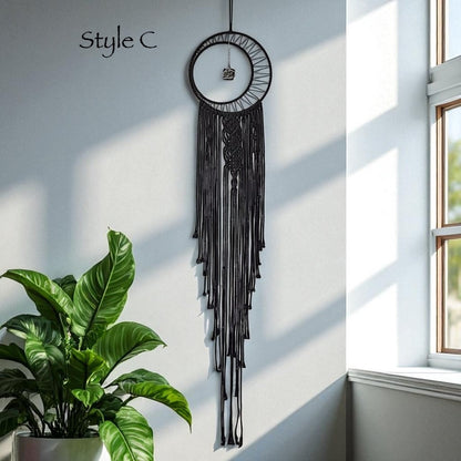 Black Sun Moon Macrame Dreamcatcher