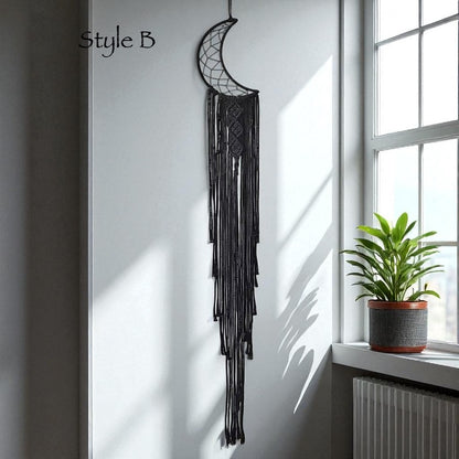 Black Sun Moon Macrame Dreamcatcher