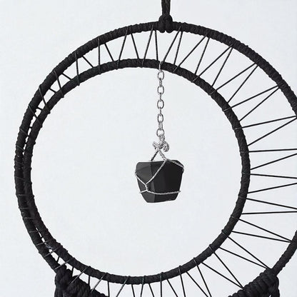 Black Sun Moon Macrame Dreamcatcher