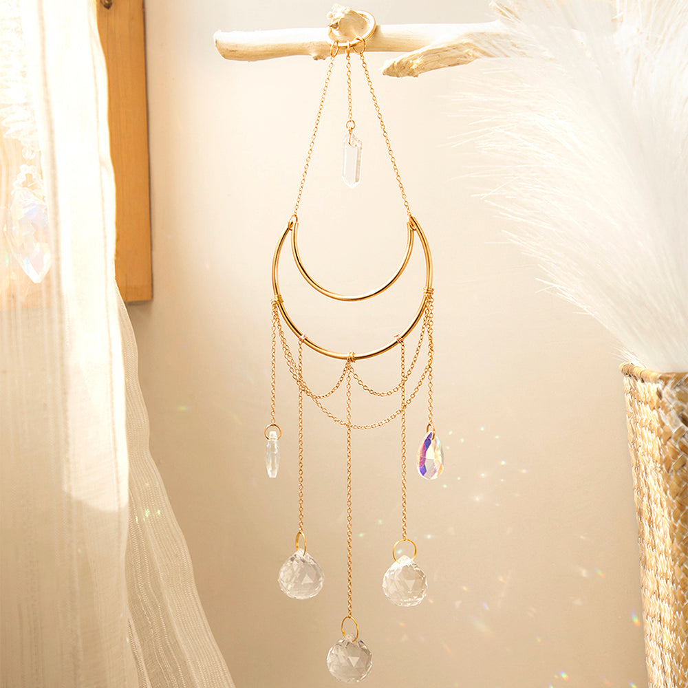 Clear Quartz Moon Suncatcher Crystal Prism Hanging