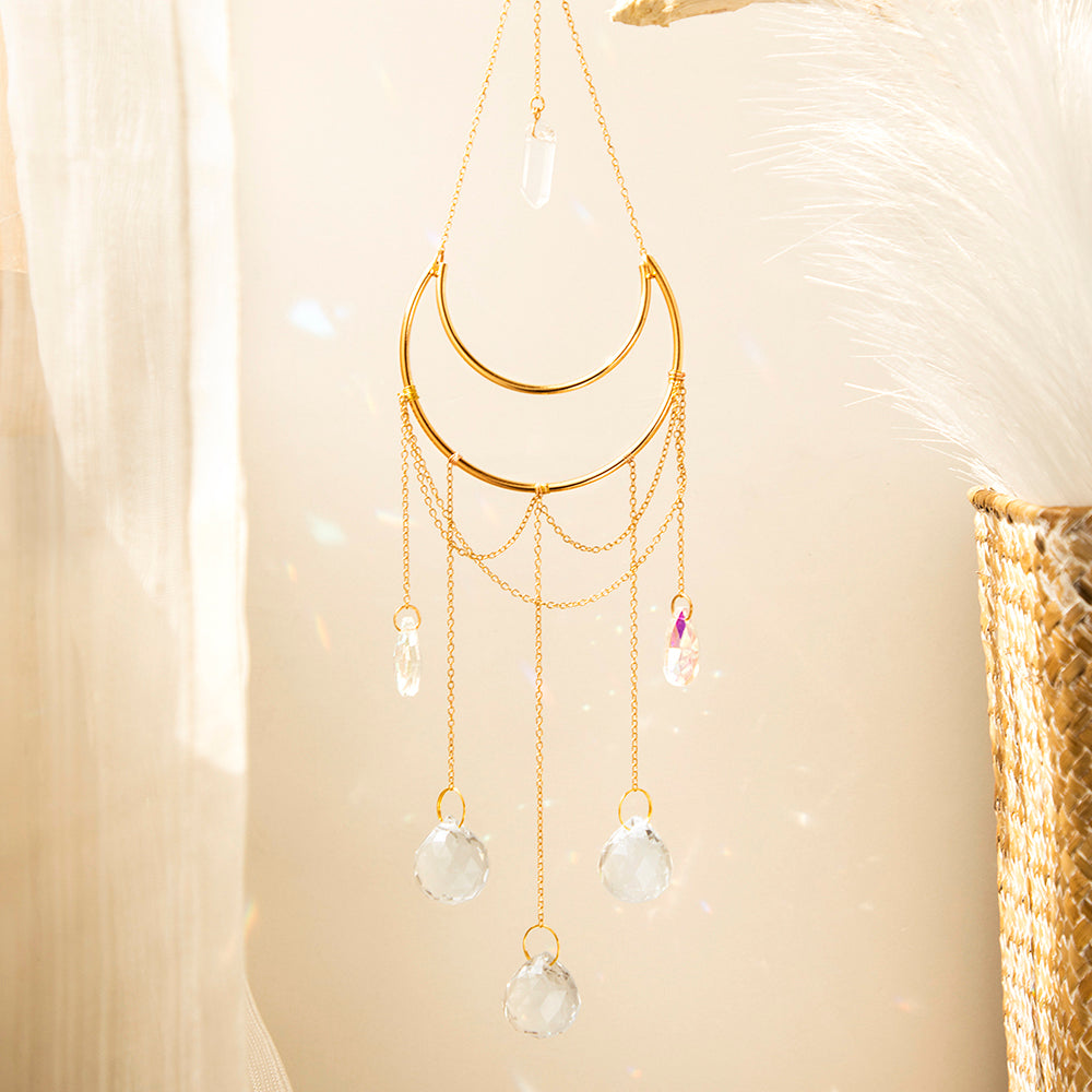 Clear Quartz Moon Suncatcher Crystal Prism Hanging