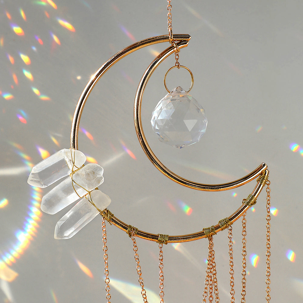 Clear Quartz Moon Suncatcher Crystal Prism Hanging