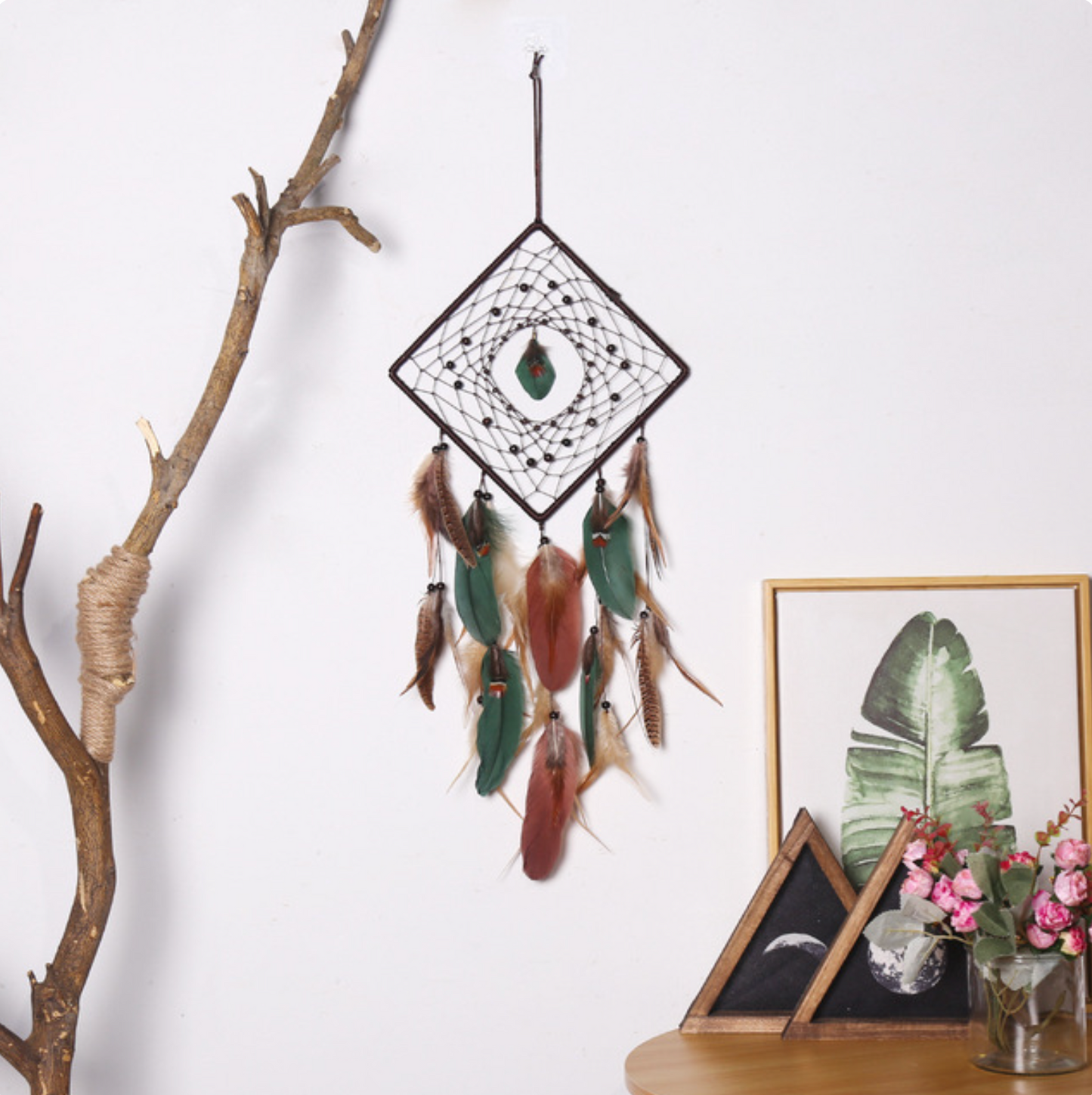 Geometric Boho Dreamcatcher with Feathers