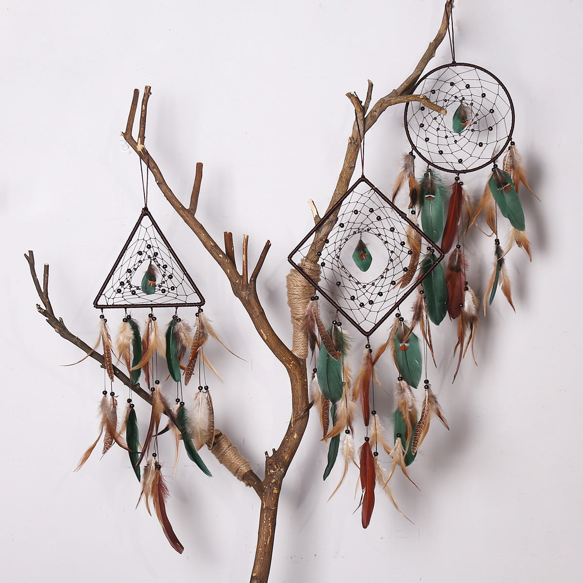 Geometric Boho Dreamcatcher with Feathers