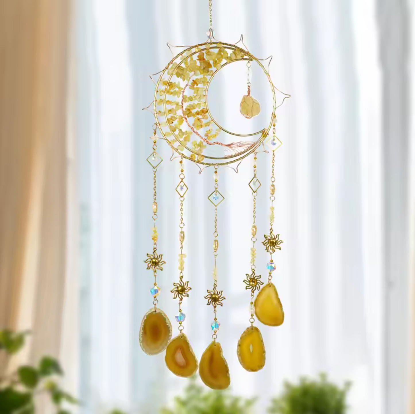 Golden Suncatcher Crystal Tree of Life Hanging
