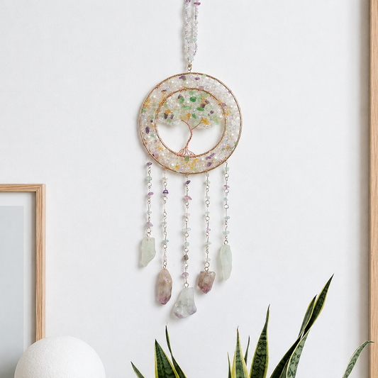 Grape Crystal Tree of Life Sun Catcher with Pearls