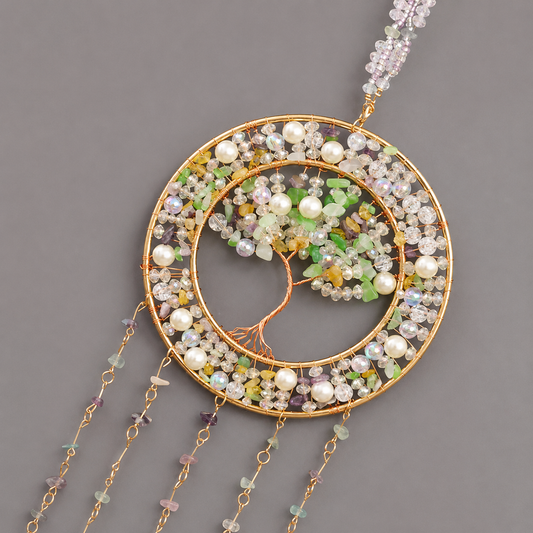 Grape Crystal Tree of Life Sun Catcher with Pearls