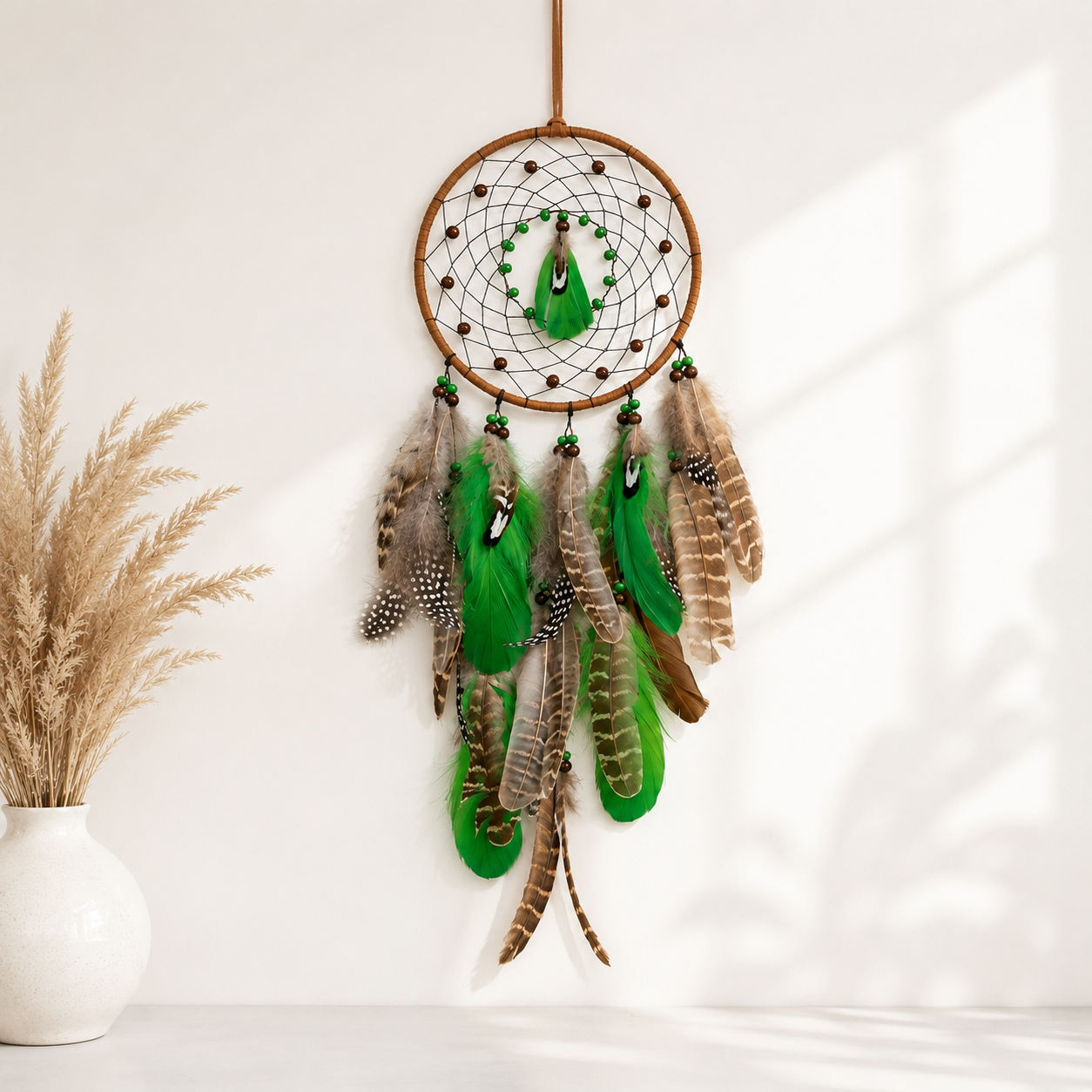 Green Boho Dream Catcher Wall Hanging Decor