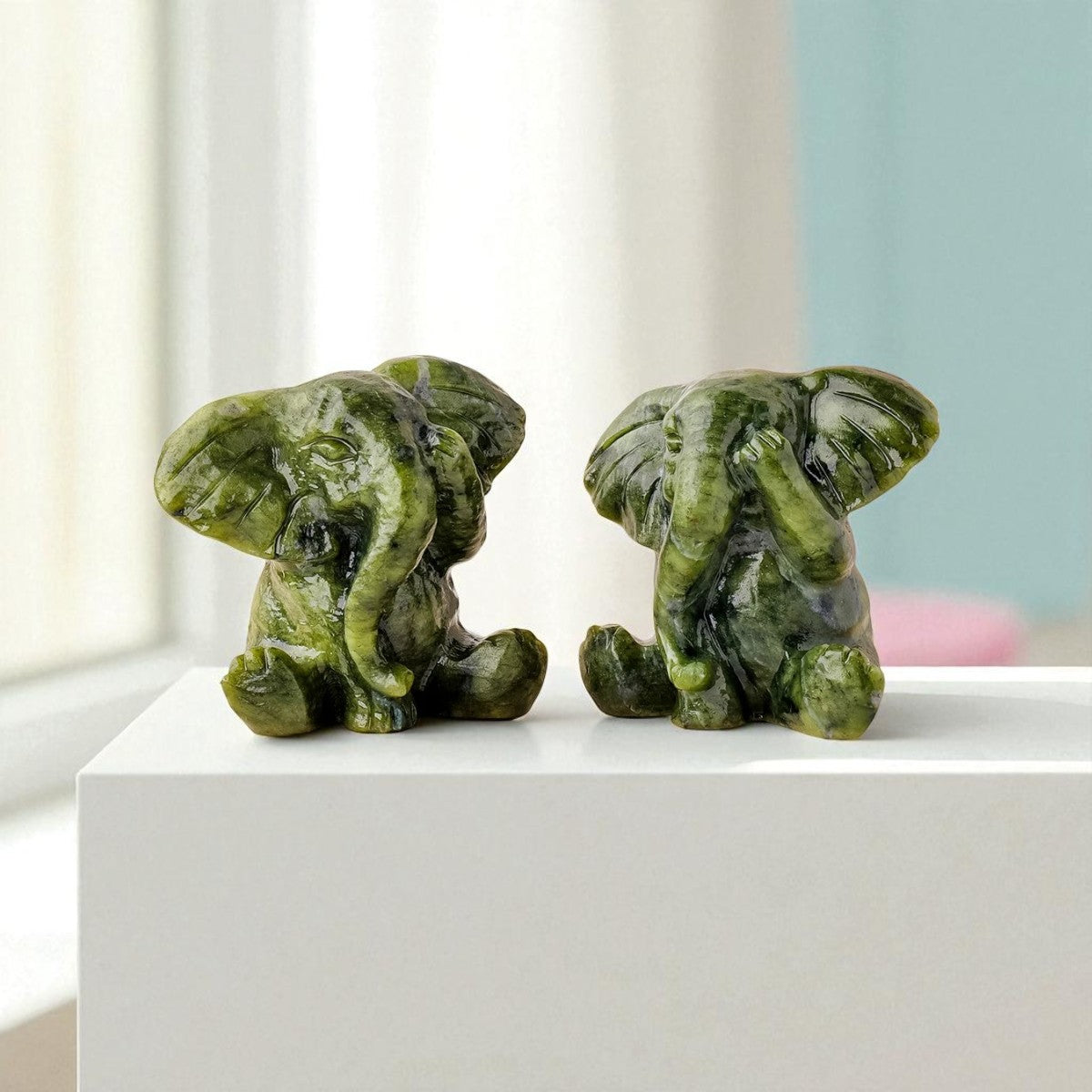 Green Jade Elephant Crystal Figurine