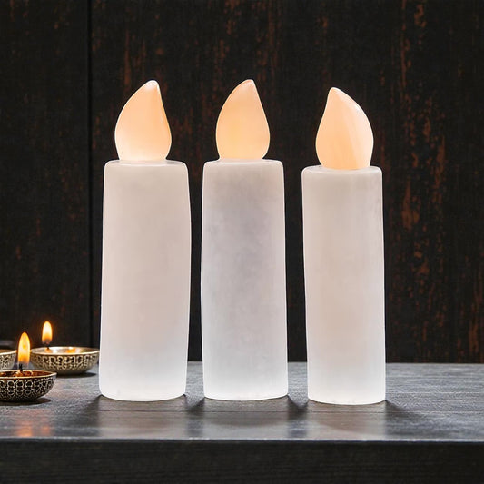 Hand-Carved White Selenite Candle Flame Crystal